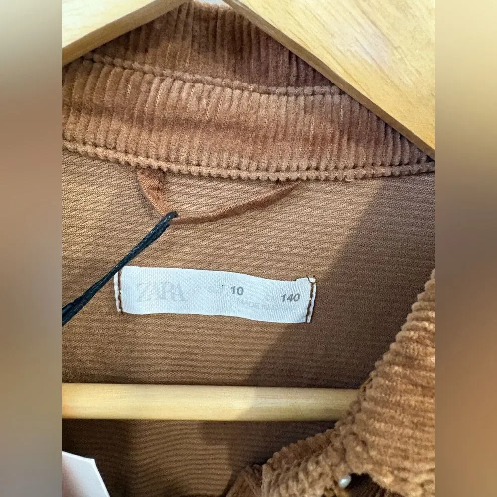 Zara Girls Corduroy Snap Button-Front Dress Jacket in Camel Brown